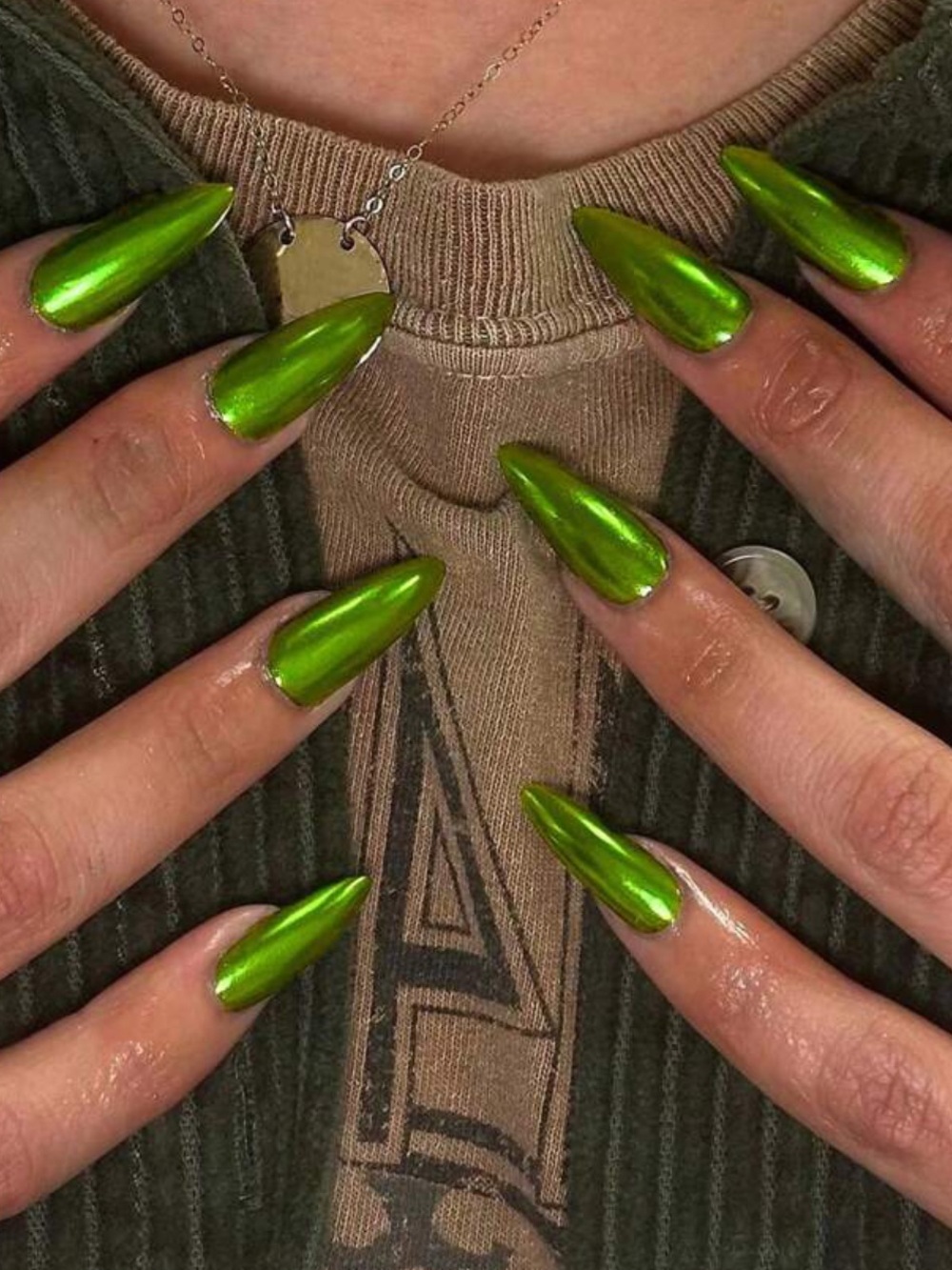 Metallic Green Stiletto Press-On Nails